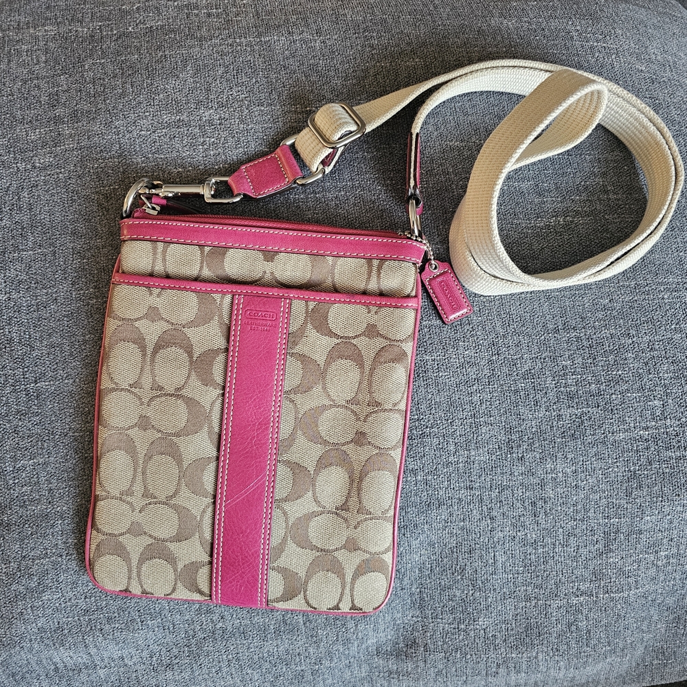 Coach Signature Pink and Tan Crossbody Bag
